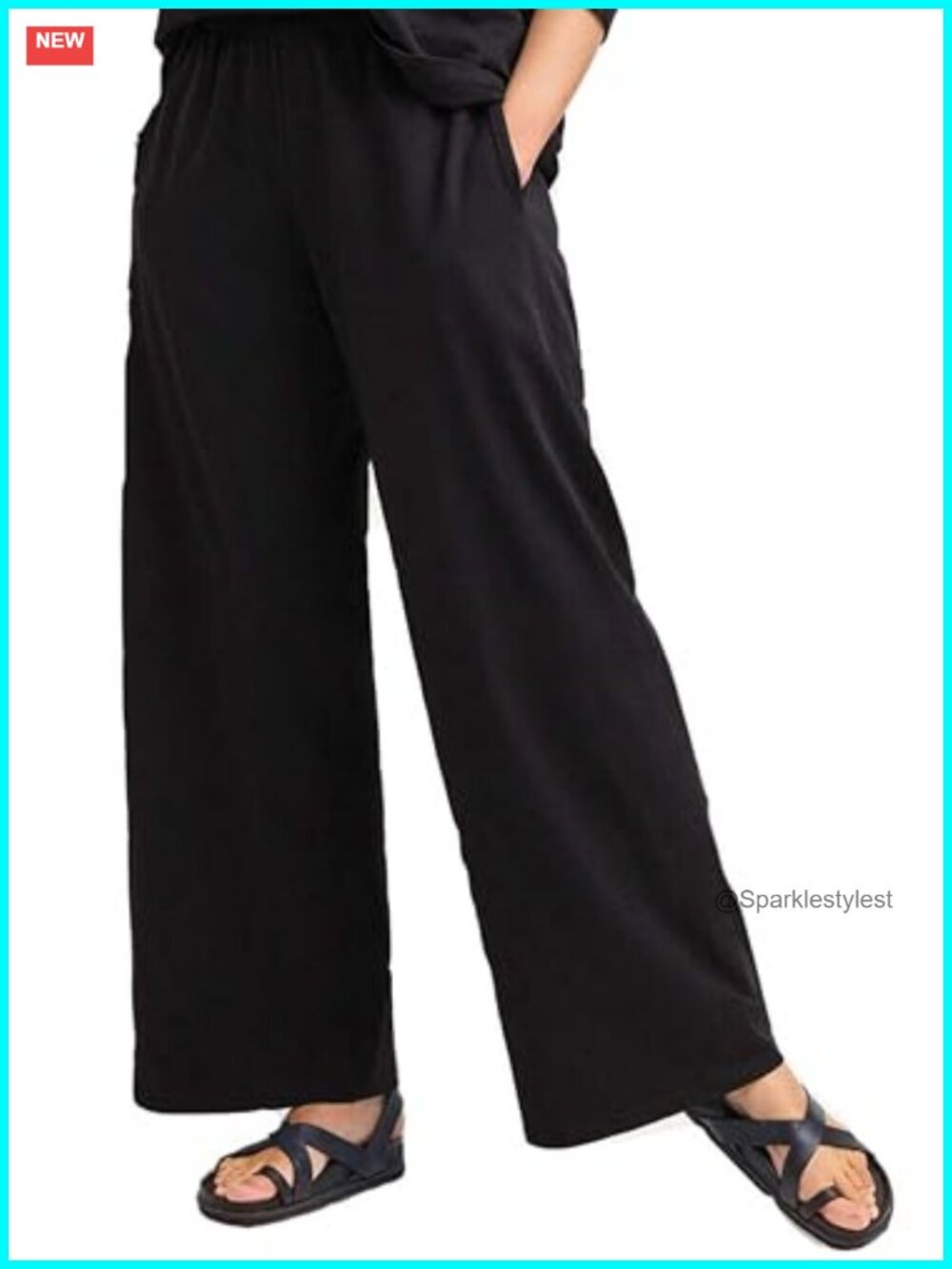 High Rise Cotton Jersey Straight Leg Pants with Pockets